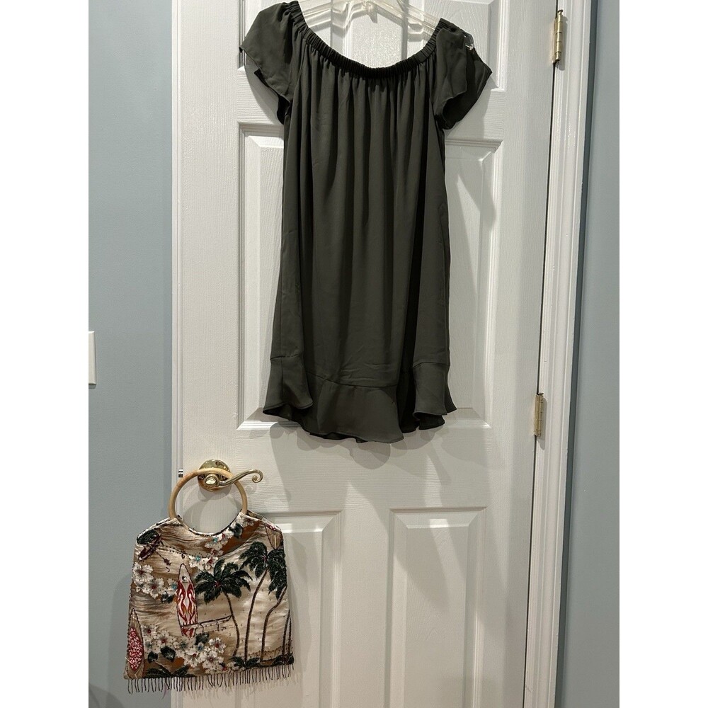 Express Green Knit Dress, Size M, Short Flutter Sleeves & Flouncy Bottom